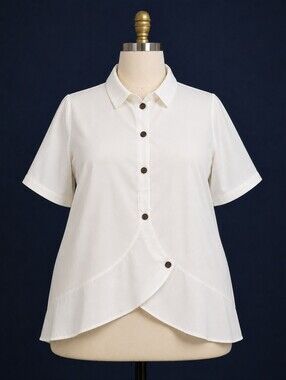Asymmetric Cross-Button White Short Sleeve Blouse Size 2X Brand New - Never Worn